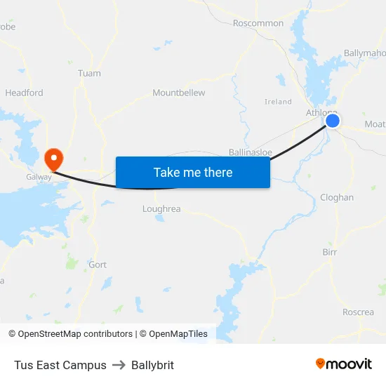 Tus East Campus to Ballybrit map