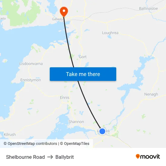 Shelbourne Road to Ballybrit map