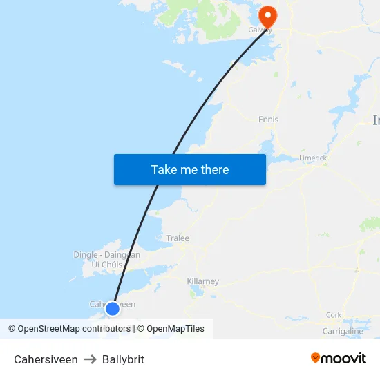 Cahersiveen to Ballybrit map