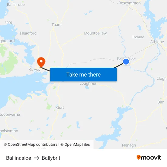 Ballinasloe to Ballybrit map