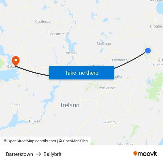 Batterstown to Ballybrit map