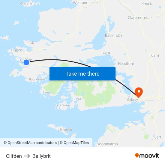 Clifden to Ballybrit map