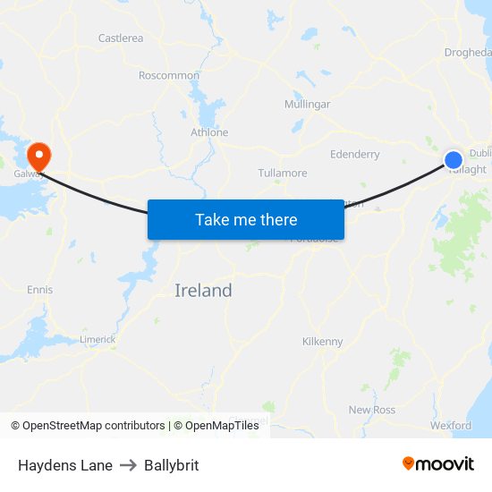 Haydens Lane to Ballybrit map