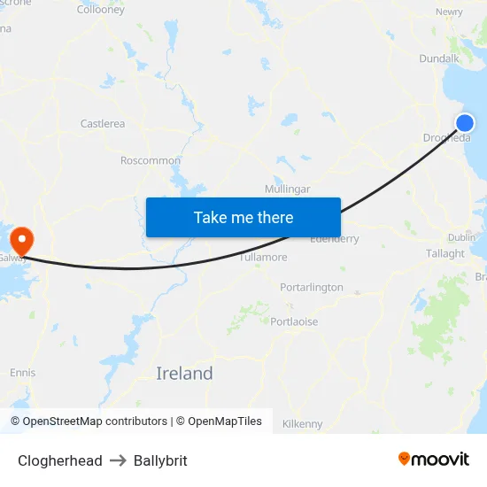 Clogherhead to Ballybrit map
