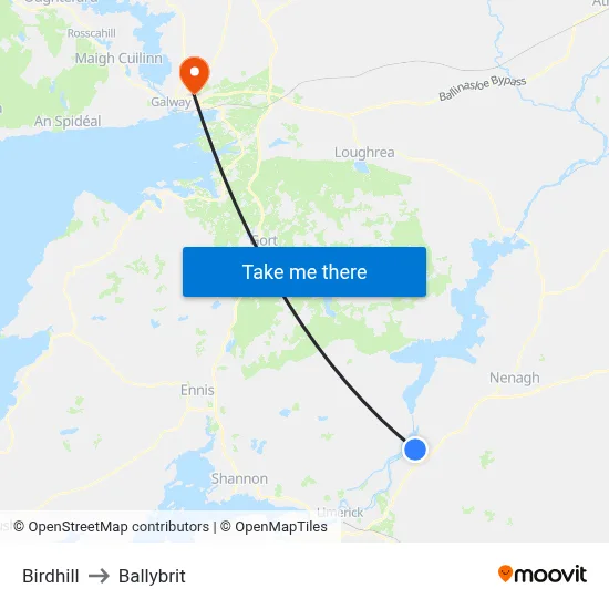 Birdhill to Ballybrit map