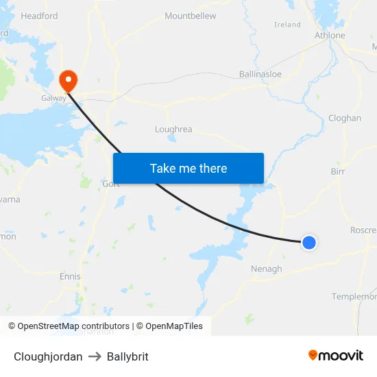 Cloughjordan to Ballybrit map