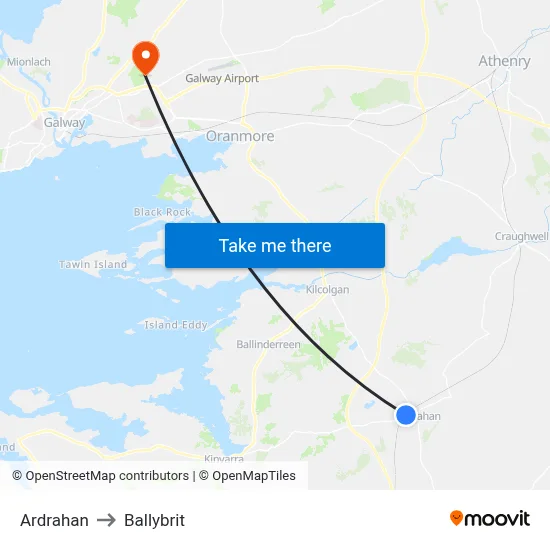 Ardrahan to Ballybrit map