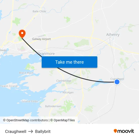 Craughwell to Ballybrit map