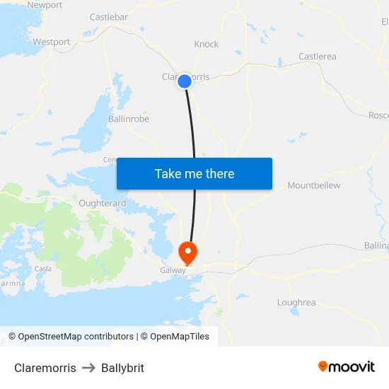 Claremorris to Ballybrit map