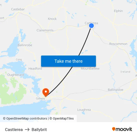 Castlerea to Ballybrit map