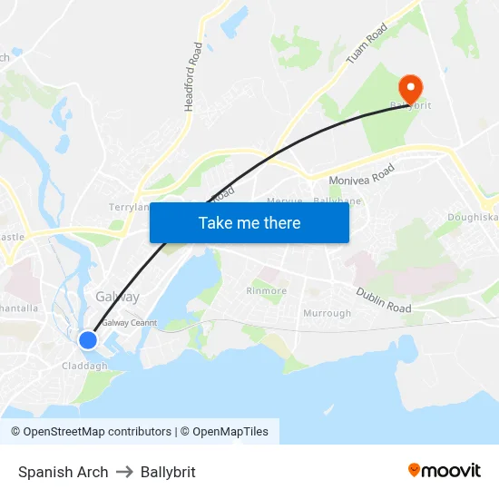 Spanish Arch to Ballybrit map