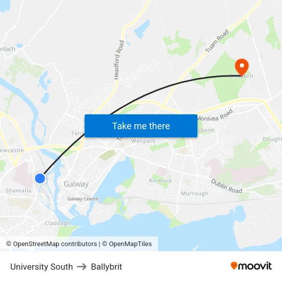 University South to Ballybrit map