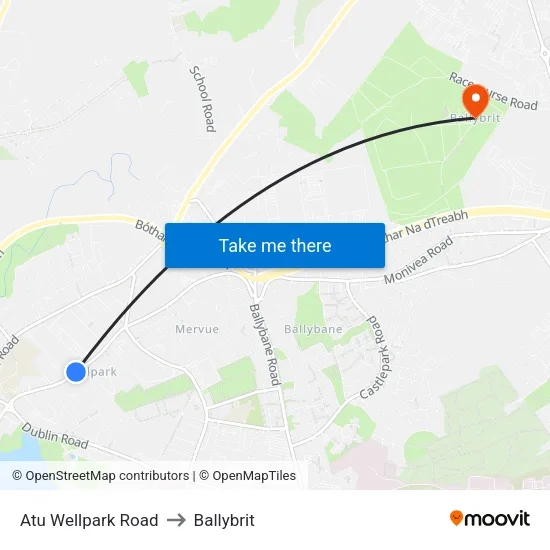 Atu Wellpark Road to Ballybrit map