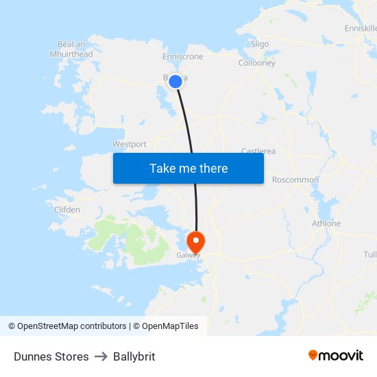 Dunnes Stores to Ballybrit map