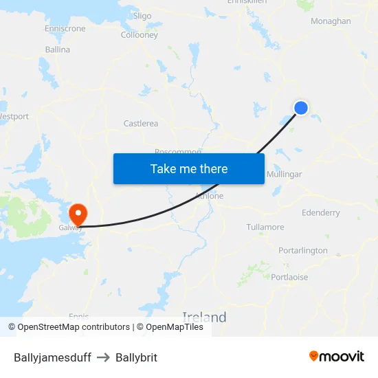 Ballyjamesduff to Ballybrit map