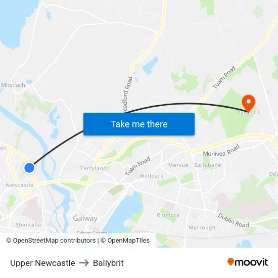 Upper Newcastle to Ballybrit map