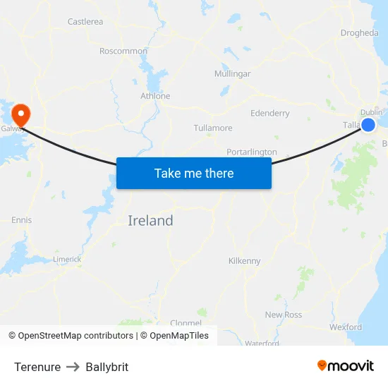 Terenure to Ballybrit map