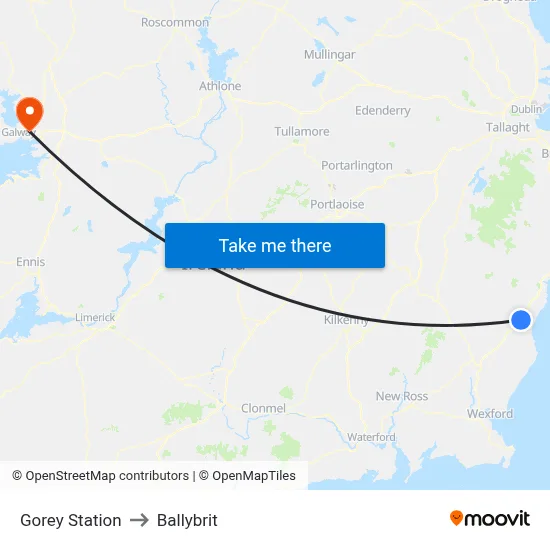 Gorey Station to Ballybrit map
