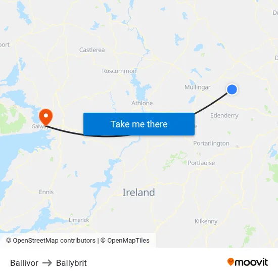 Ballivor to Ballybrit map