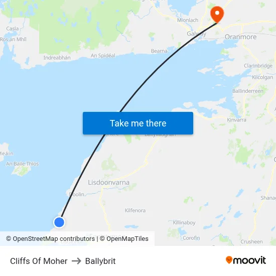 Cliffs Of Moher to Ballybrit map