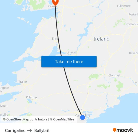 Carrigaline to Ballybrit map