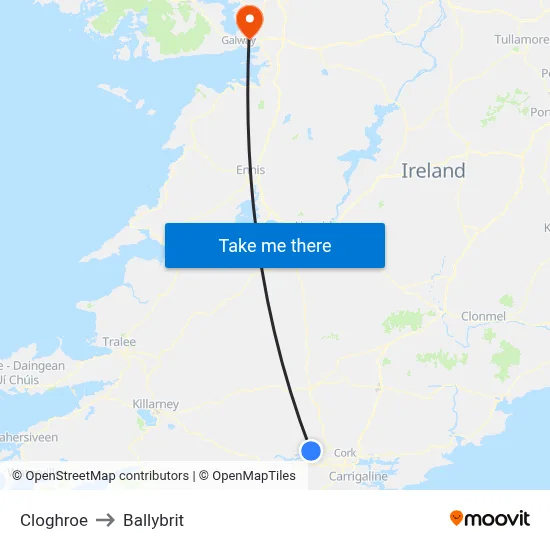 Cloghroe to Ballybrit map