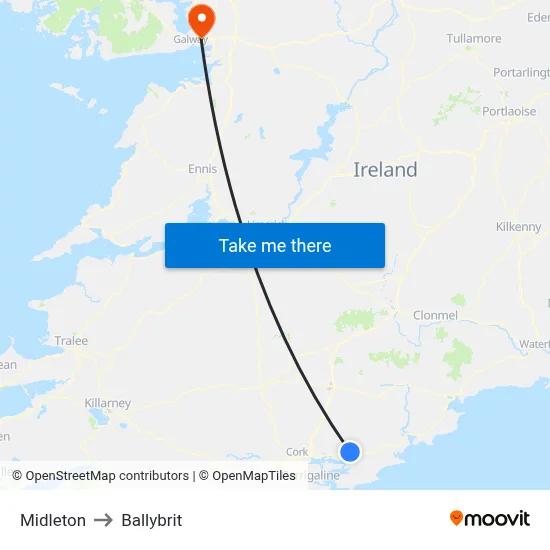 Midleton to Ballybrit map