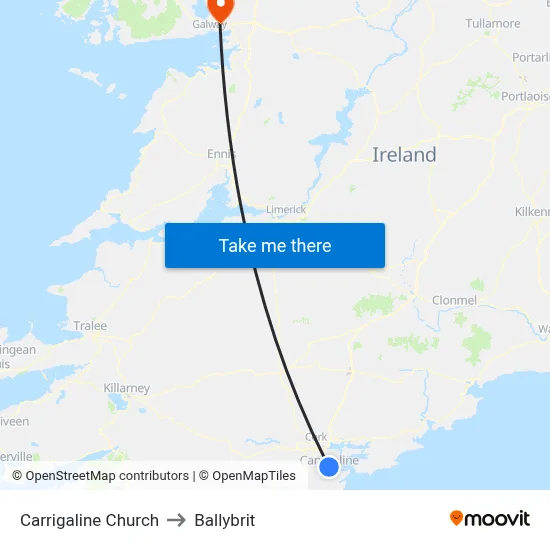 Carrigaline Church to Ballybrit map
