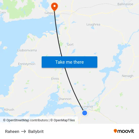 Raheen to Ballybrit map