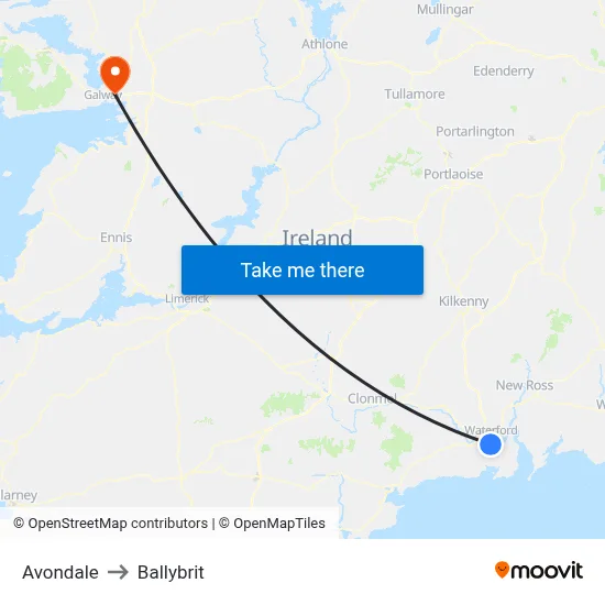 Avondale to Ballybrit map