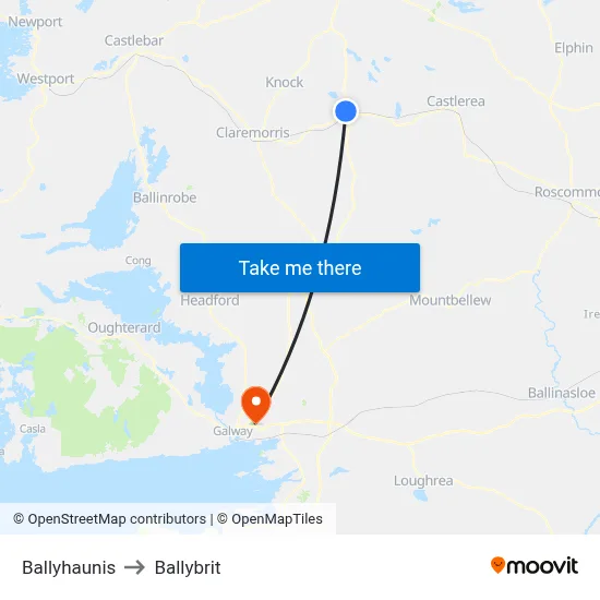 Ballyhaunis to Ballybrit map