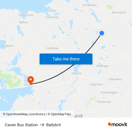 Cavan Bus Station to Ballybrit map