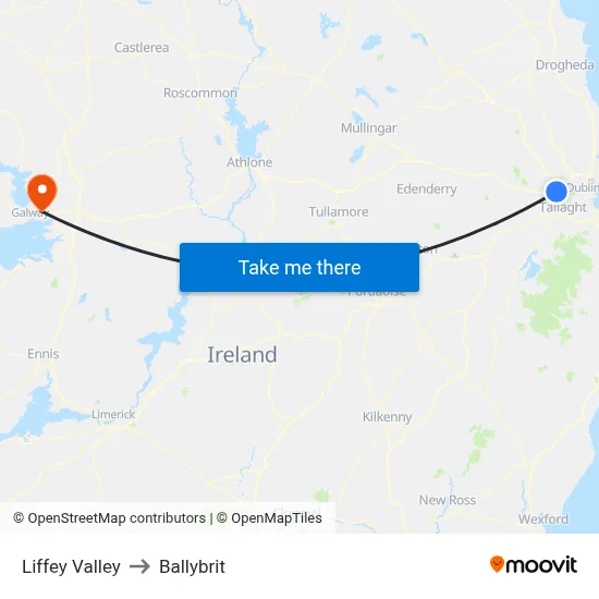 Liffey Valley to Ballybrit map