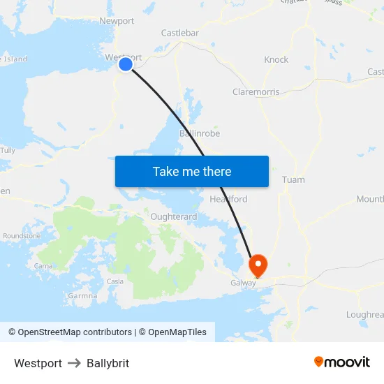 Westport to Ballybrit map