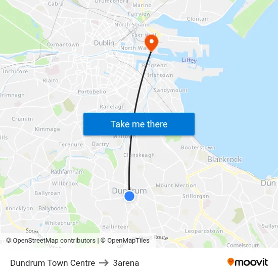 Dundrum Town Centre to 3arena map