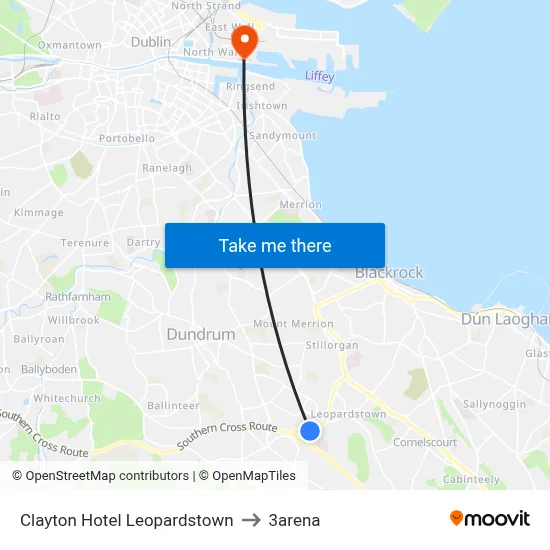 Clayton Hotel Leopardstown to 3arena map