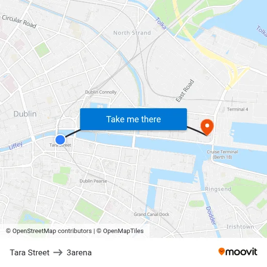 Tara Street to 3arena map