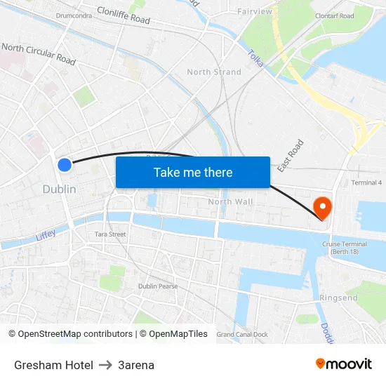 Gresham Hotel to 3arena map