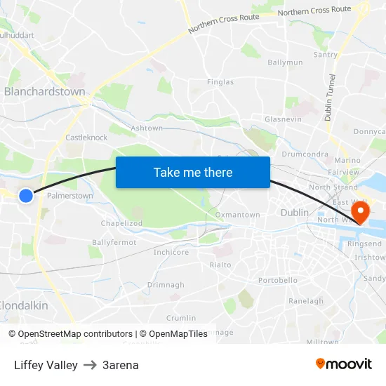 Liffey Valley to 3arena map
