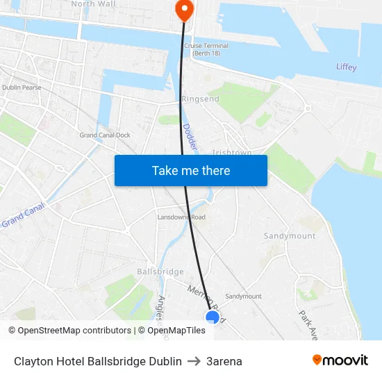 Clayton Hotel Ballsbridge Dublin to 3arena map