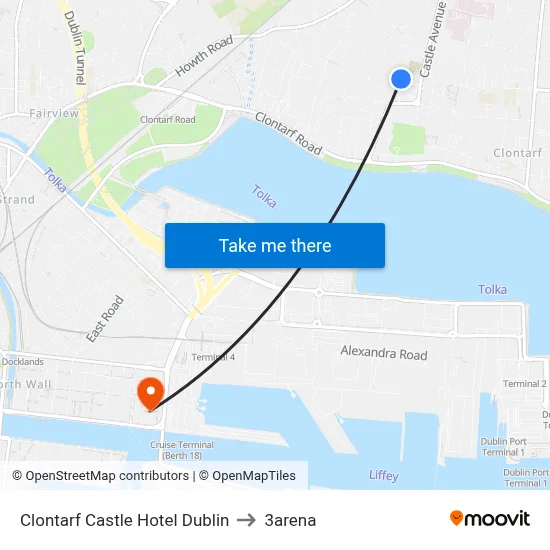 Clontarf Castle Hotel Dublin to 3arena map