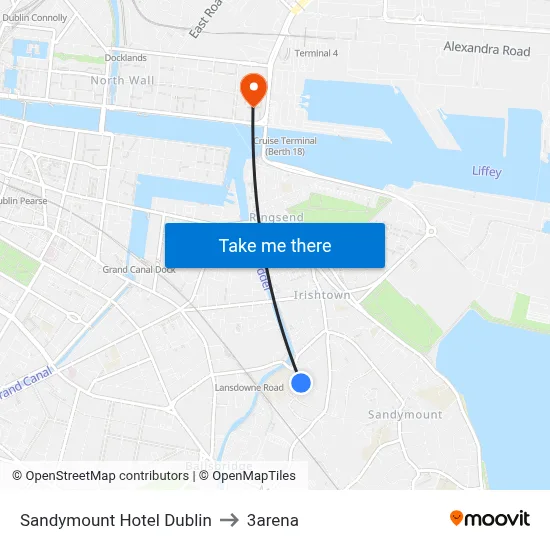 Sandymount Hotel Dublin to 3arena map