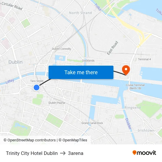 Trinity City Hotel Dublin to 3arena map