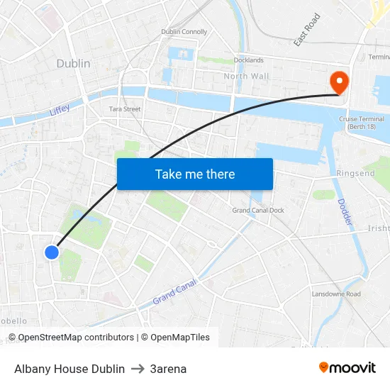 Albany House Dublin to 3arena map