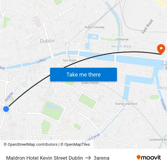 Maldron Hotel Kevin Street Dublin to 3arena map