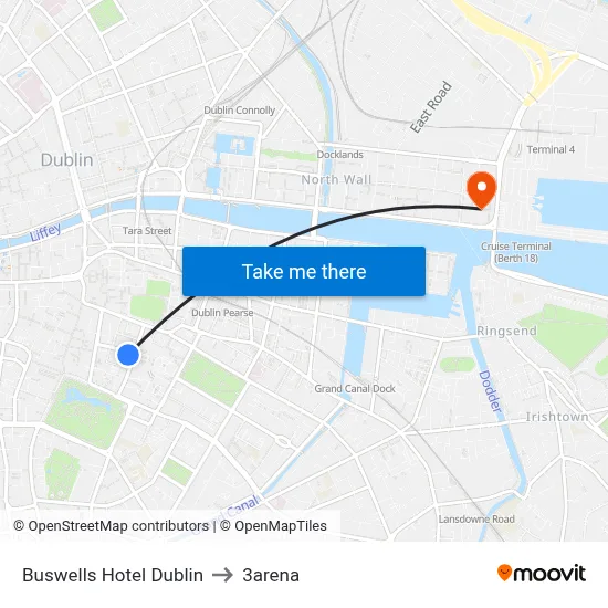 Buswells Hotel Dublin to 3arena map