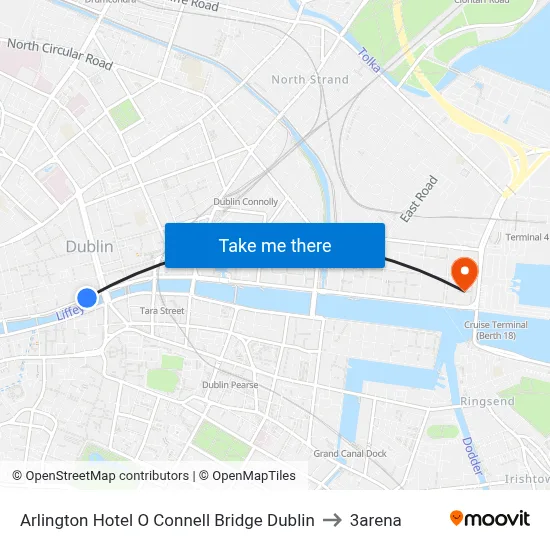 Arlington Hotel O Connell Bridge Dublin to 3arena map
