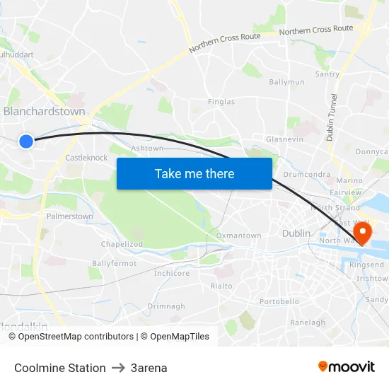 Coolmine Station to 3arena map