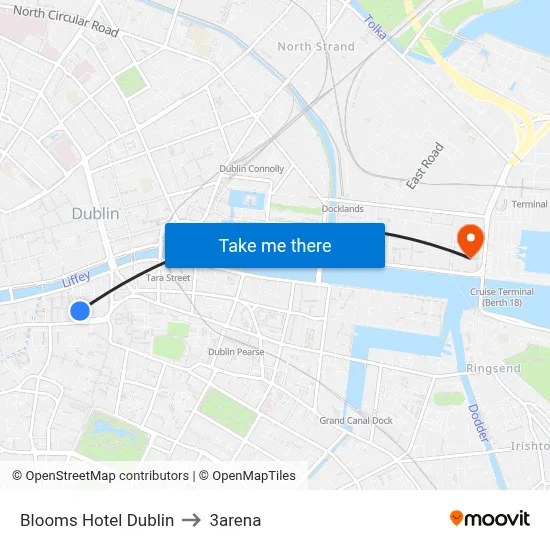 Blooms Hotel Dublin to 3arena map