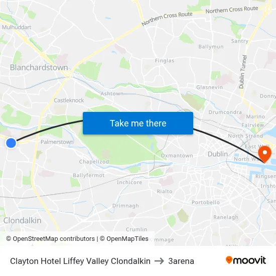 Clayton Hotel Liffey Valley Clondalkin to 3arena map